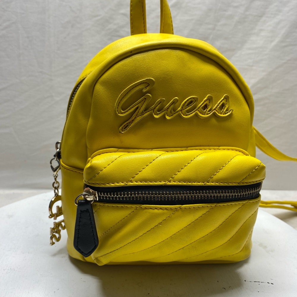 Guess Vibrant Yellow Quilted Mini Backpack with Charm